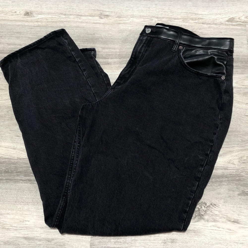 Abercrombie Relaxed Jeans Curve Love 90s High Rise Faux Leather Womens 18 Long